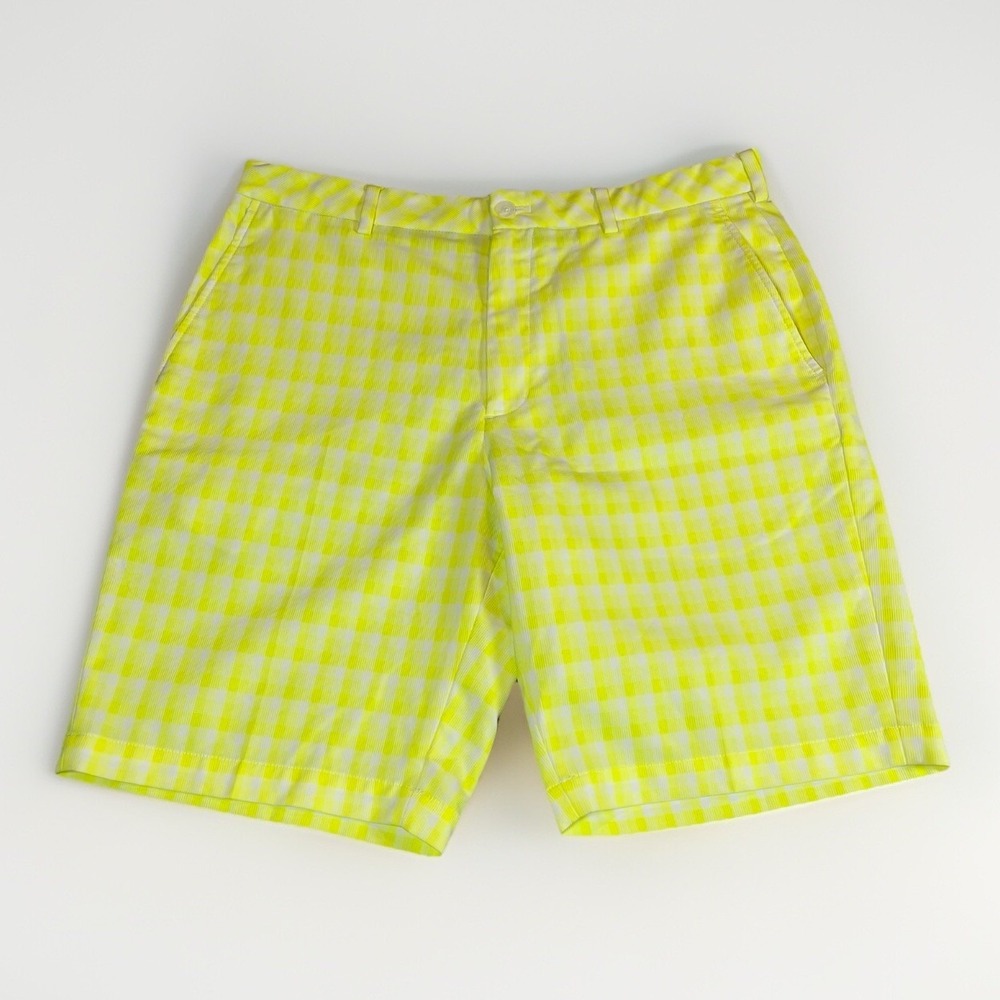 Walter Hagen Plain Brush Stroke Plaid Golf Shorts Neon Yellow Men's‎ Size 36